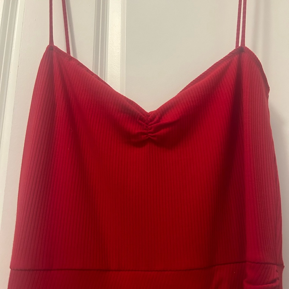 Reformation red midi spaghetti strap dress.